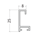 Nákres profilu hliníkového obrazového rámu typu Sideloader, minimalistický obdĺžnikový tvar. Debex Suisse AG.