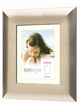 Wide champagne silver textured photo frame with white mount