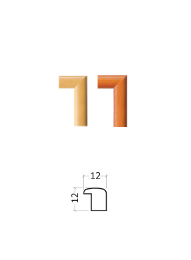 Oak and cherry wood picture frame corners with technical profile dimensions