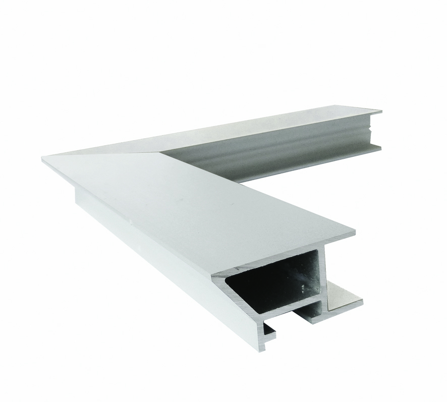 Silver aluminum frame corner profile for industrial sliding systems