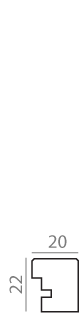 Technical diagram showing a profile cross-section measurement of 20mm by 22mm on a black background.