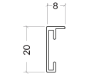 Aluminium Poster Frames 908X profile drawing, thin straight profile suitable for posters.
