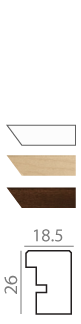 Picture frame profile dimensions and color options in white, natural oak, and dark wood.