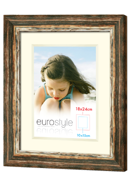 Rustic dark wood picture frame with cream mount for 10x15cm photo