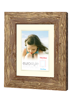 Eurostyle rustic brown wood textured picture frame with white matting