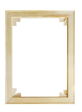 Empty wooden canvas stretcher frame with corner wedges
