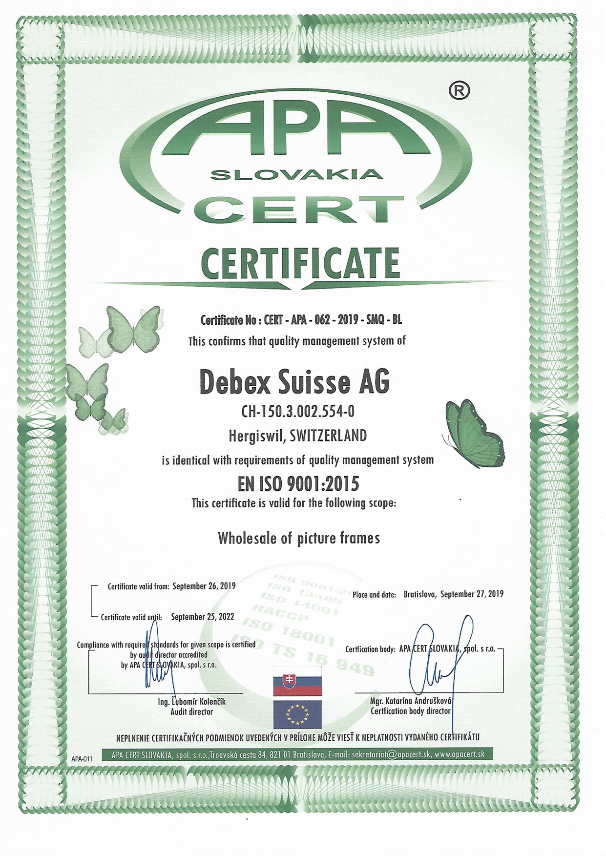 Debex ISO certifikát