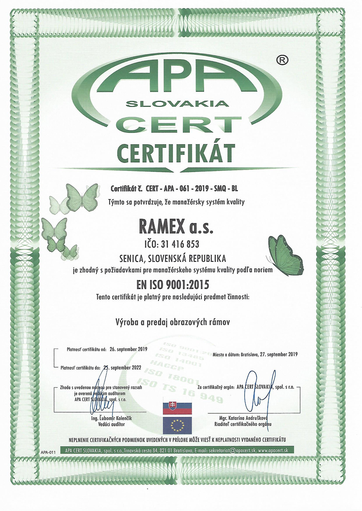 Ramex ISO certifikát