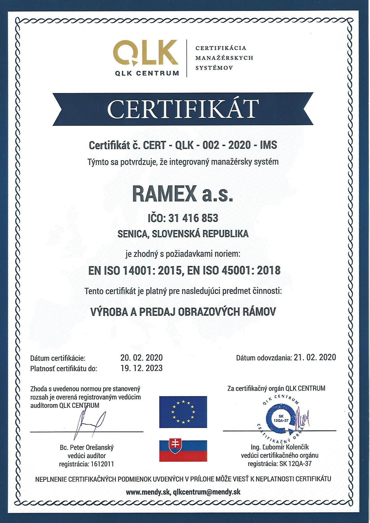 Ramex ISO QLK certifikát