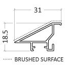 Drawing of the aluminium gallery profile 8780, large beveled picture frame profile with cross brushing. Debex Suisse AG.