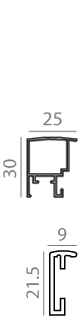 Technical cross-section diagram of aluminum profiles with measurements in millimeters