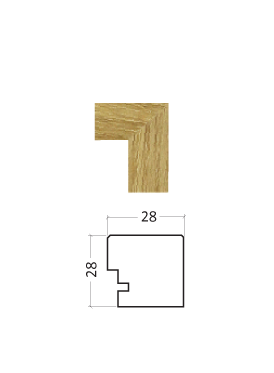 Oak picture frame corner sample with 28mm technical dimensions profile
