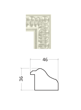 Ornate silver picture frame corner with technical profile diagram