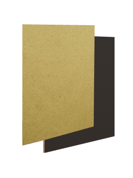 Two rectangular fiberboard panels overlapping against a black background