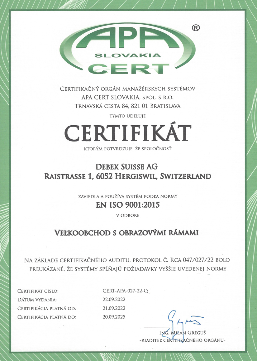 Debex ISO certifikát